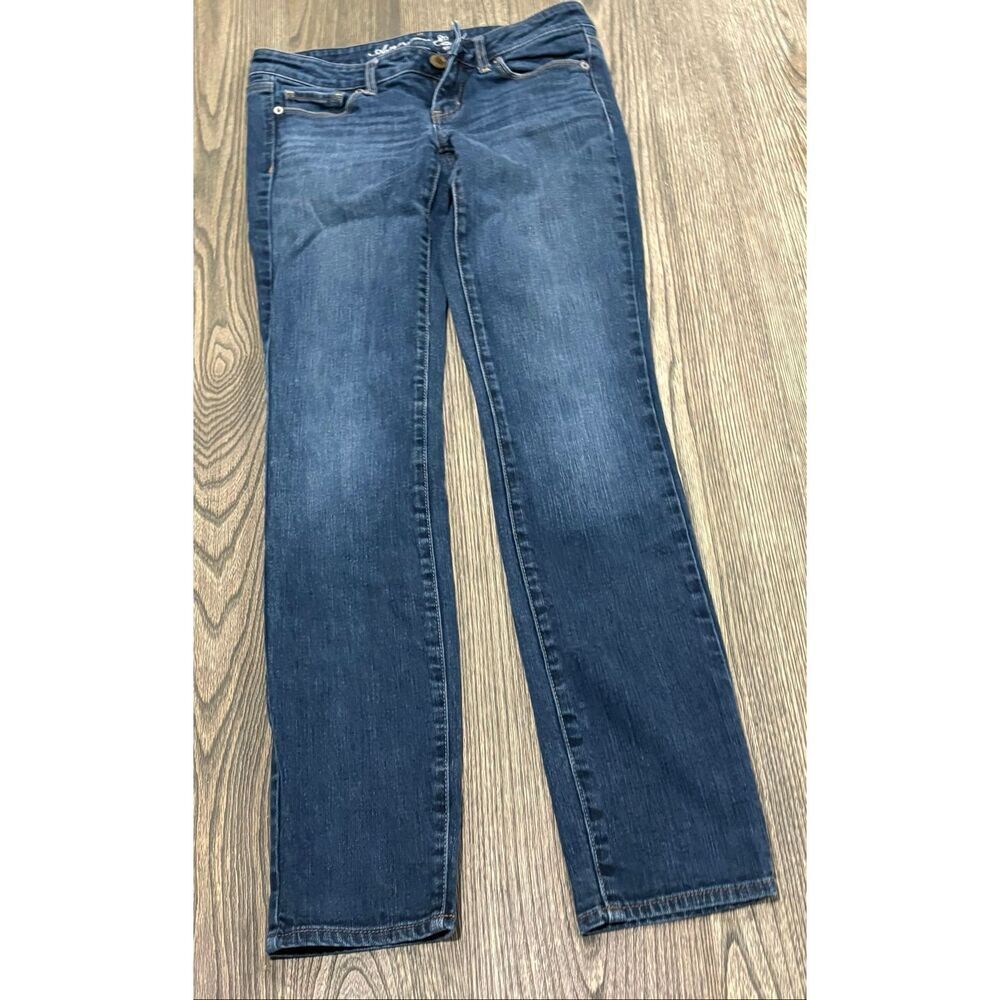 American Eagle Skinny Jeans Low Rise Stretch Whisker Denim Medium Wash Blue Sz 4